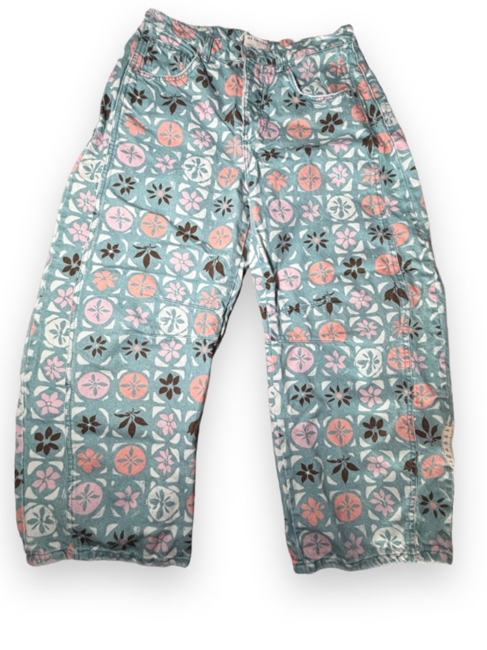 Free People We The Free Good Luck Printed Barrel Jeans Jade Combo 29 NWOT - Picture 5 of 9